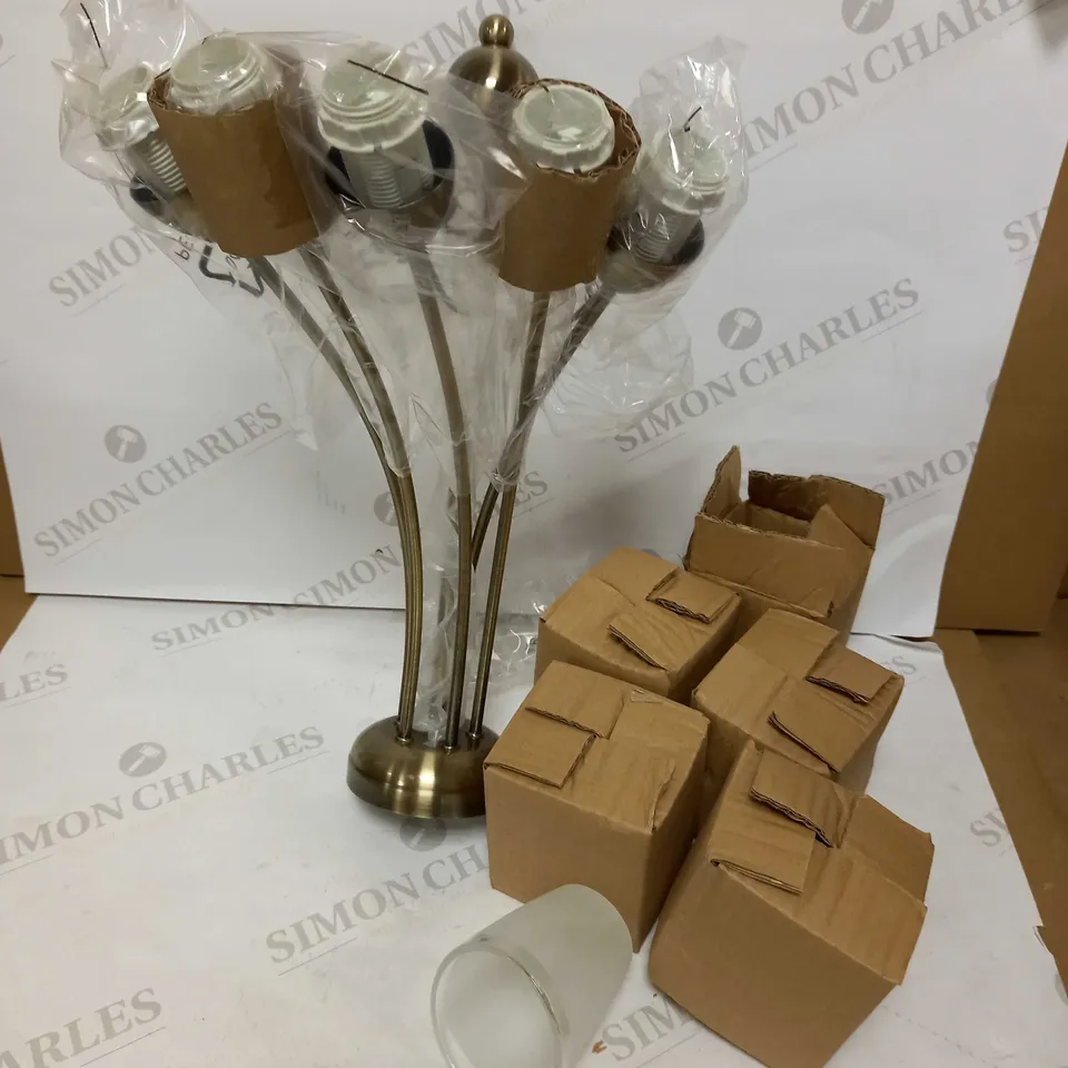 JOHN LEWIS MIZAR 5 LIGHT SEMI FLUSH ANTIQUED BRASS FROSTED GLASS SHADE LIGHT FITTING 