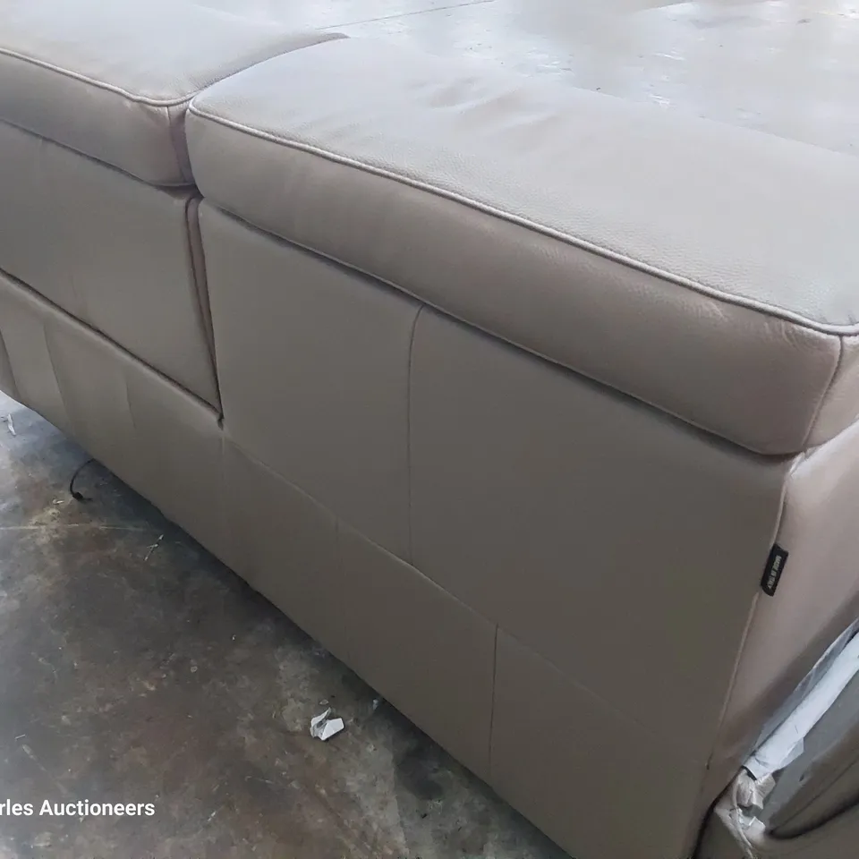 QUALITY ITALIAN DESIGNER STAR THREE SEATER SOFA RIGHT HAND FACING POWER RECLINER MUSHROOM LEATHER