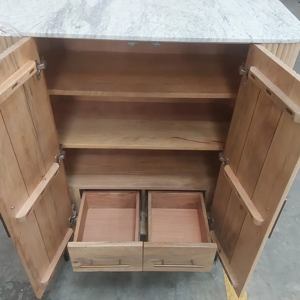 ROCHELLE MANGO WOOD & MARBLE 2 DOOR HIGHBOARD - DAMAGED