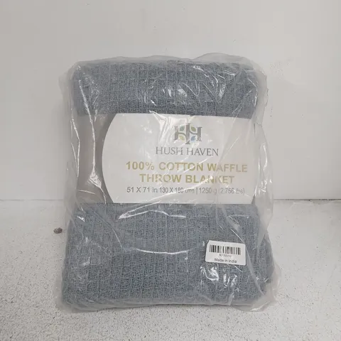 HUSH HAVEN 100% COTTON WAFFLE THROW BLANKET – 130 X 180 CM