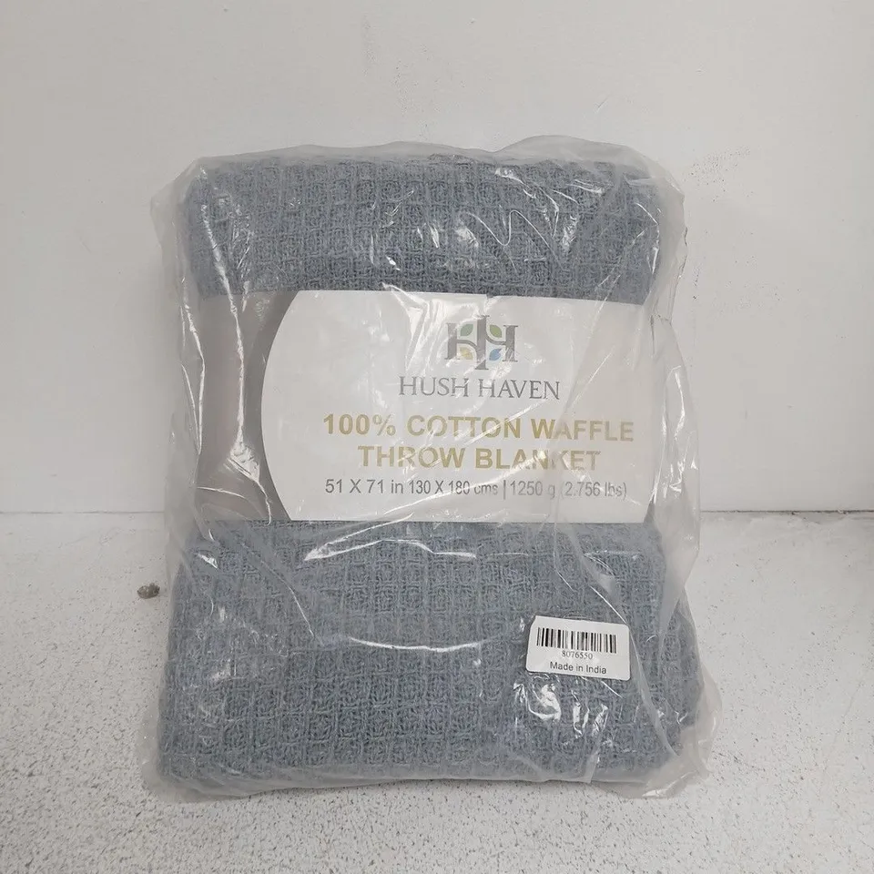 HUSH HAVEN 100% COTTON WAFFLE THROW BLANKET – 130 X 180 CM