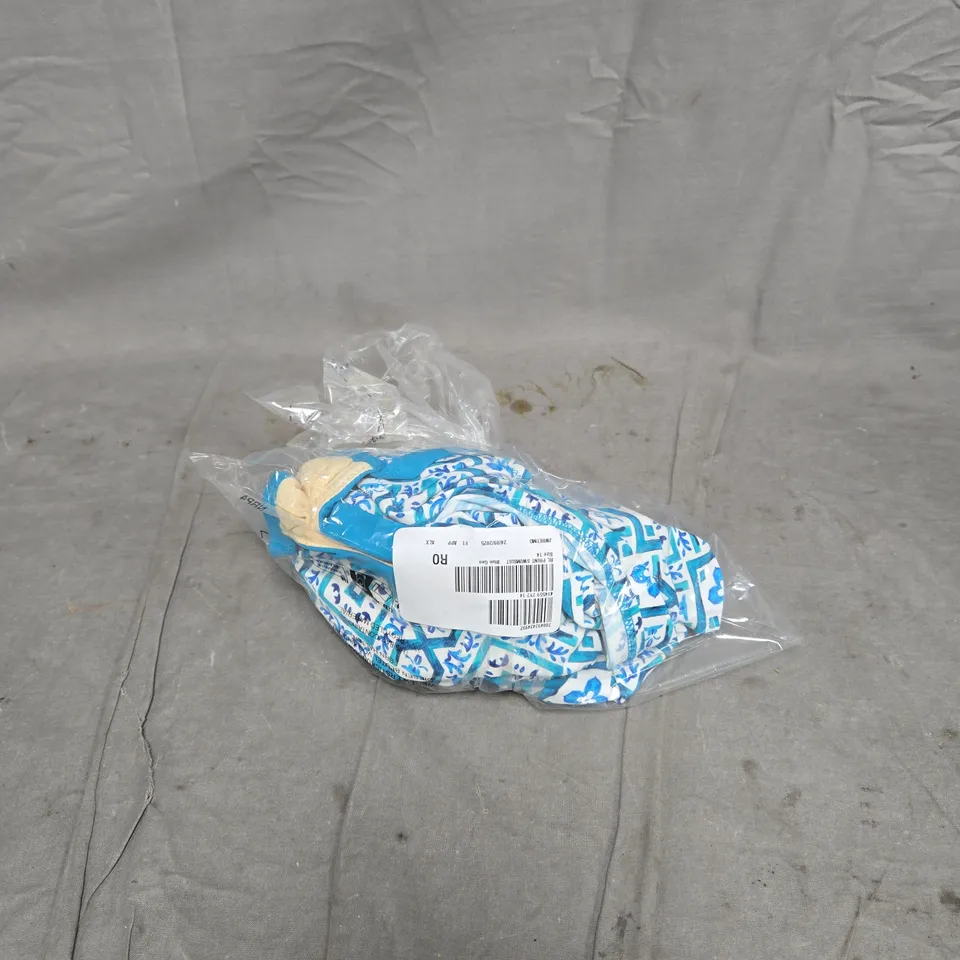 RUTH LANGSFORD HOLIDAY SHOP PRINTED CONTRAST PANEL SWIMSUIT BLUE GEO SIZE 14