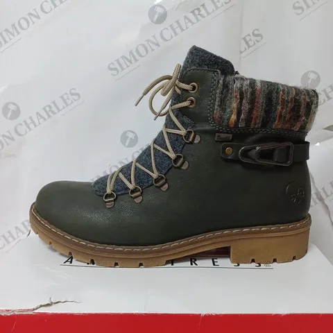 BOXED RIEKER HIKING BOOTS WITH MULTI CUFF, GREEN - SIZE 8