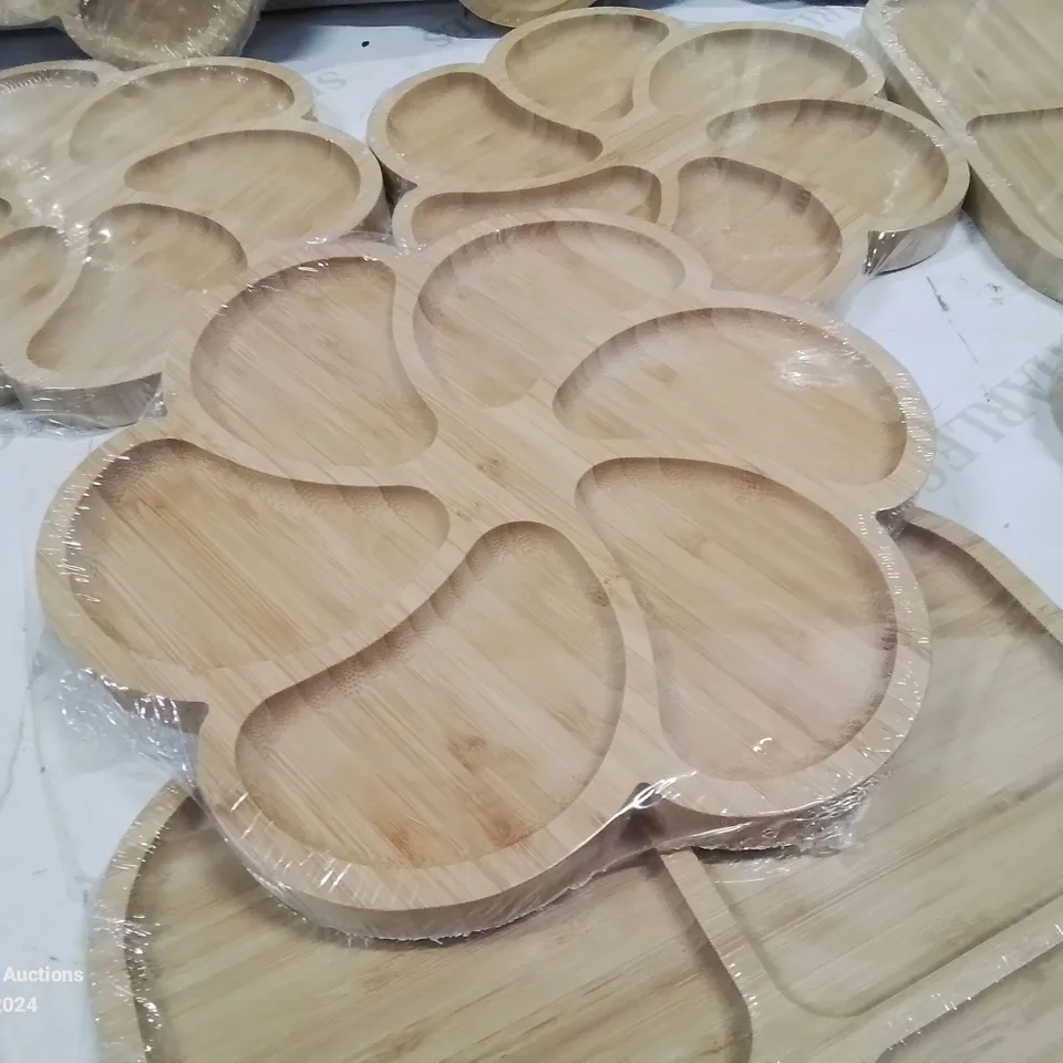 18 SEALED MIXED SHAPES WOODEN FRUIT/FOOD SERVING TRAYS