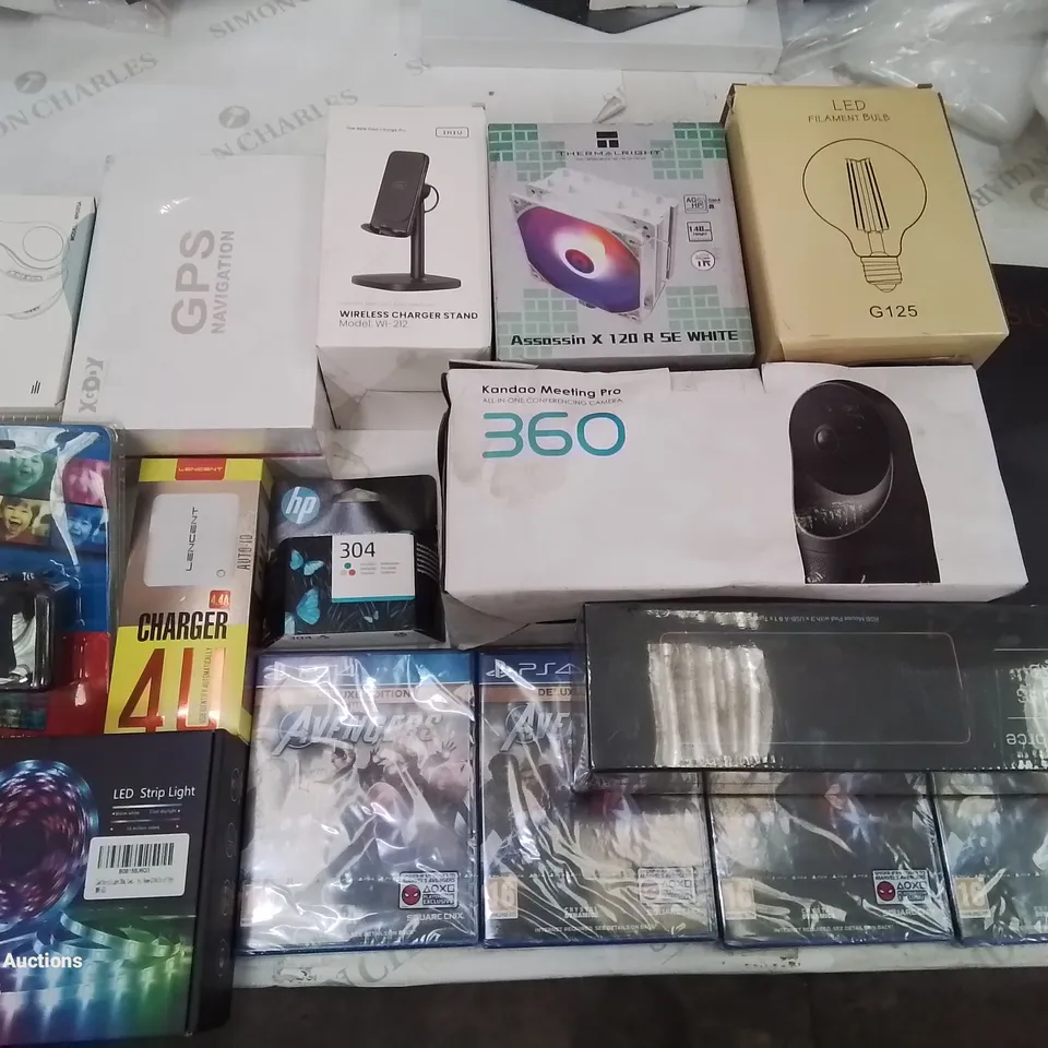 BOX CONTAINING LARGE AMOUNT OF MIXED BOXED ELECTRICAL ITEMS PHONE ACCESSORIES LIGHTING ETC.	