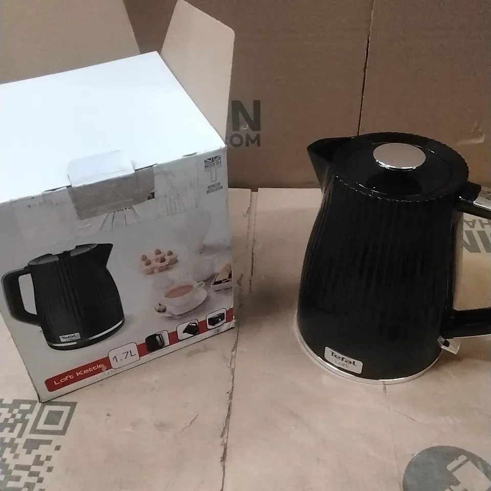 TEFAL LOFT ELECTRIC KETTLE, 1.7L, FAST BOIL, CORDLESS KETTLE, WATER LEVEL WINDOW, 3000W, REMOVABLE ANTI-SCALE FILTER, PRECISE POURING SPOUT, KO250840, BLACK GLOSSY FINISH