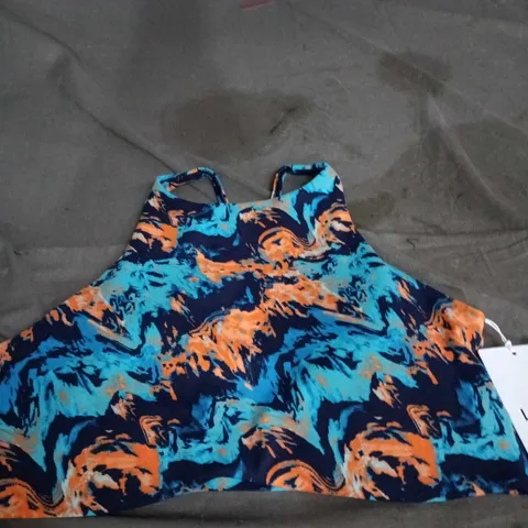 LSKD WOMEN'S MEDIUM SUPPORT SPORTS BRA β ABSTRACT TURQUOISE, NAVY & ORANGE PRINT - SIZE L