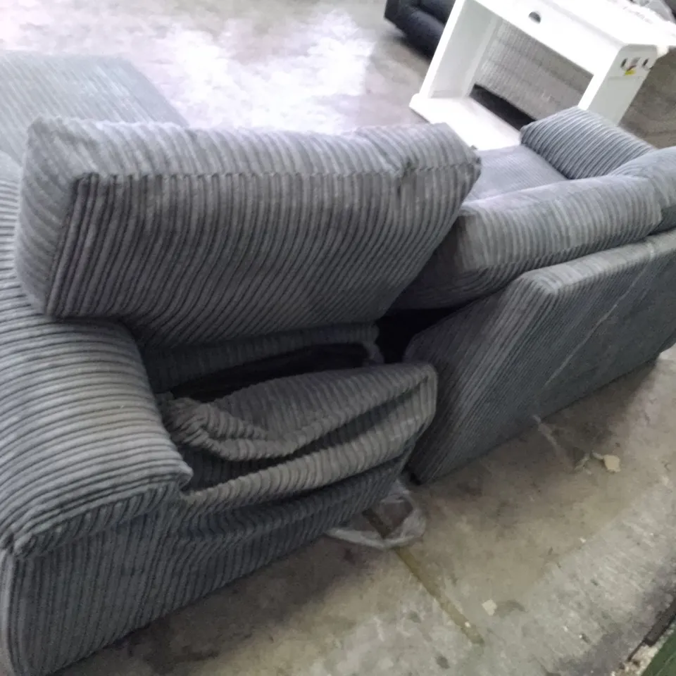 QUALITY DESIGNER 2PCS CORNER SOFA WITH LHF CHAISE - GREY CORDUROY FABRIC 
