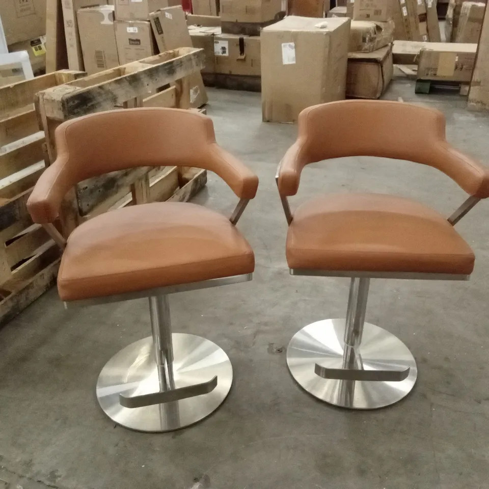SET OF 2 FIRENZA TAN FAUX LEATHER BAR STOOLS