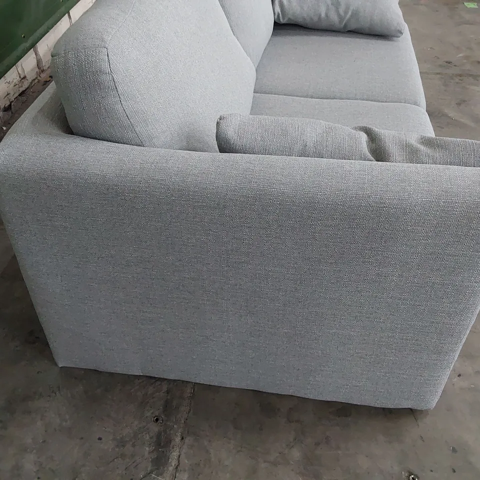 DESIGNER THREE SEATER SOFA WITH BOLSTER CUSHIONS GREY FABRIC 