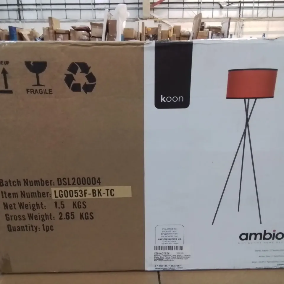 BOXED ROHNERT 150CM BLACK TRIPOD FLOOR LAMP (1 BOX)