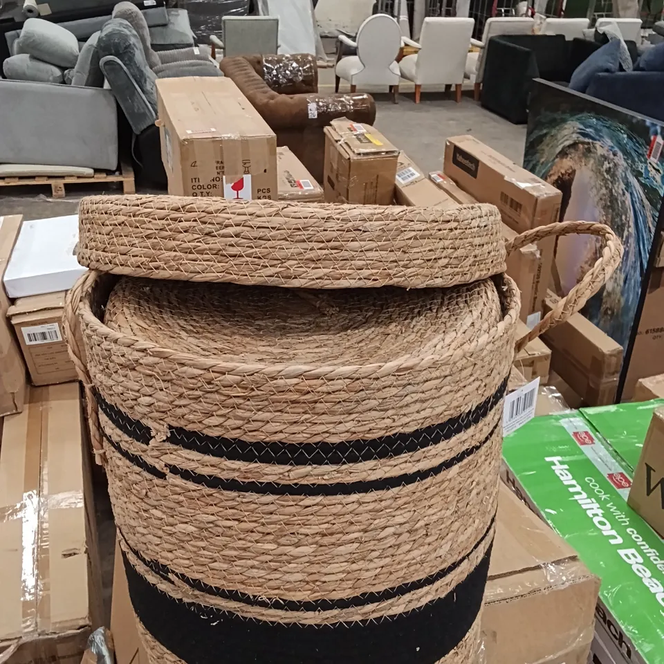 BOXED BLACK STRIPED LINEN BASKET (SET OF 3) (1 BOX)