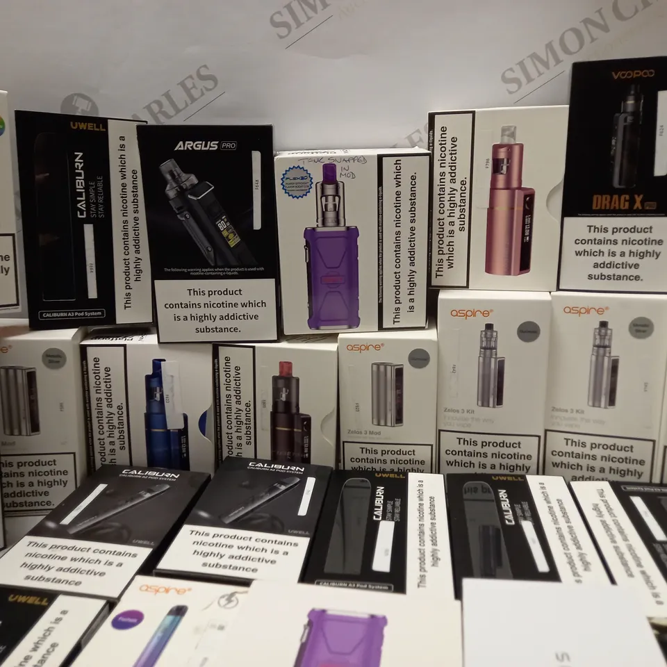 LOT OF APPROX 30 TO INCLUDE ASPIRE POCKEX KIT , ARGUS PRO , UWELL CALIBURN , VOOPOO DRAG X , ENDURA T20-S , ETC