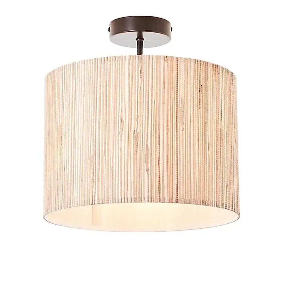 BOXED LUMINOSA LONGSHORE SINGLE SEMI FLUSH CEILING LAMP, NATURAL SEAGRASS, MATT BLACK
