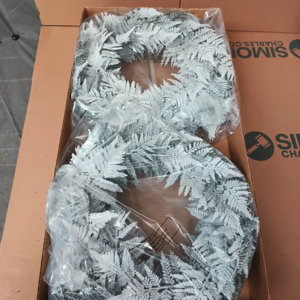 GISELA GRAHAM LONDON - FROSTED ARTIFICIAL FERN WREATH – BOX OF 2