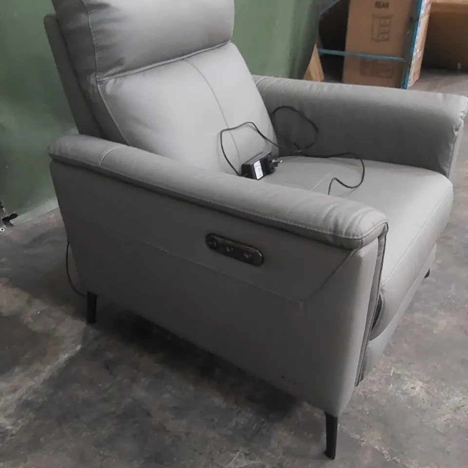 DESIGNER GREY FAUX LEATHER ELECTRIC RECLINER CHAIR 