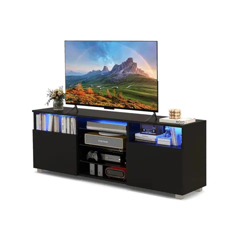 BOXED COSTWAY CONSOLE TV STAND FOR TVS UP TO 65 INCHES WITH LED LIGHTS AND 2 DOORS - BLACK