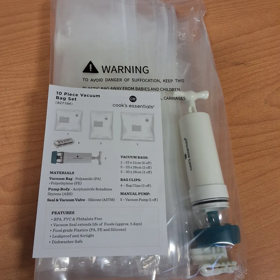 LOT OF 24 10-PIECE BOXES OF COOKS'S ESSENTIALS VACUUM BAG SETS