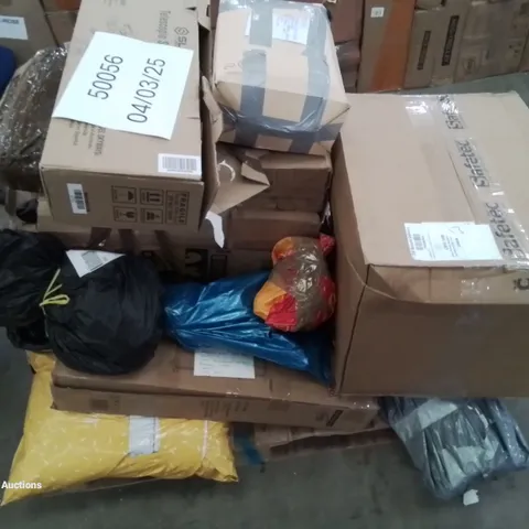 PALLET CONTAINING VARIOUS ASSORTED HOUSEHOLD ITEMS AND FURNITURE PARTS.