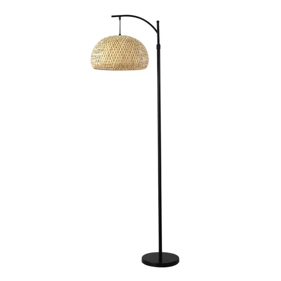BOXED LIVINGANDHOME TRADITIONAL WOVEN RATTAN FLOOR LAMP, FI0583