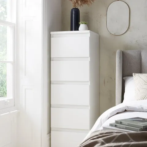 BOXED LISSON 5 DRAWER NARROW CHEST - COLLECTION ONLY