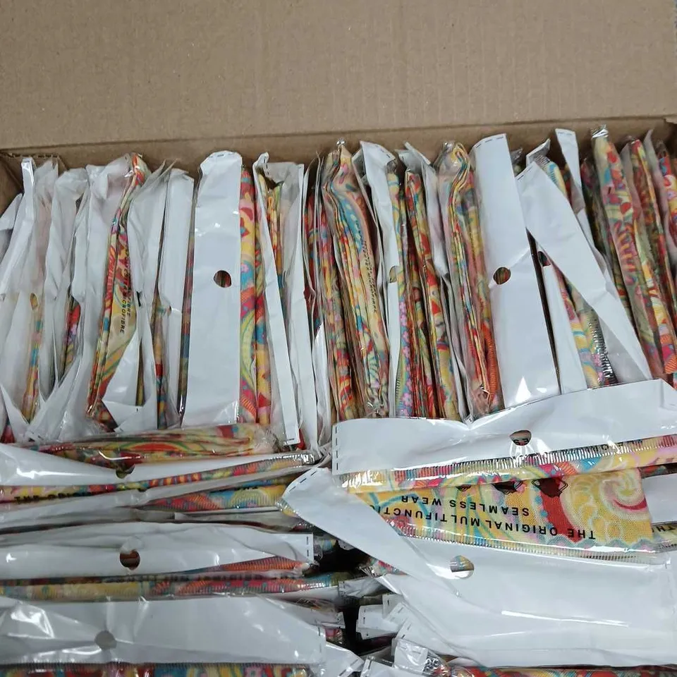 BOX OF APPROXIMATELY 90 THE ORIGINAL MULTIFUNCTIONAL SEAMLESS WEAR - YELLOW MULTI