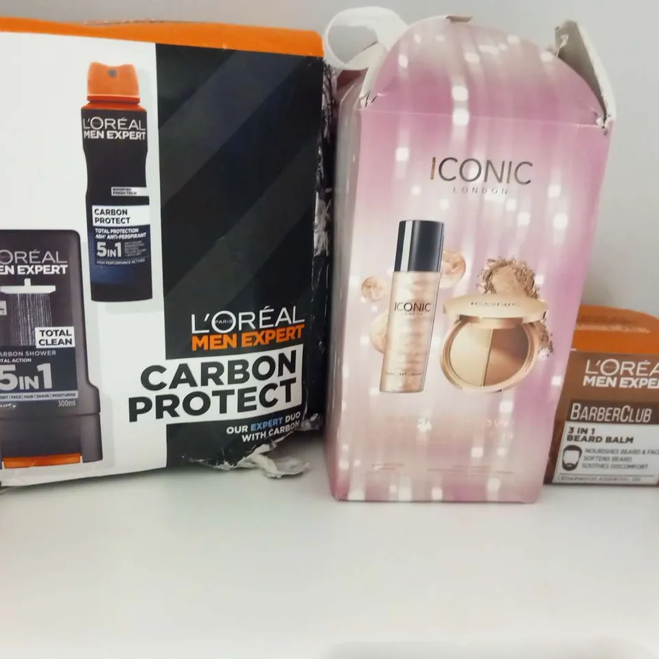 THREE ASSORTED PRODUCTS TO INCLUDE; ICONIC WATCH ME GLOW, L'OREAL CARBON PROTECT AND L'OREAL BARBER CLUB 3 IN 1 BEARD BALM