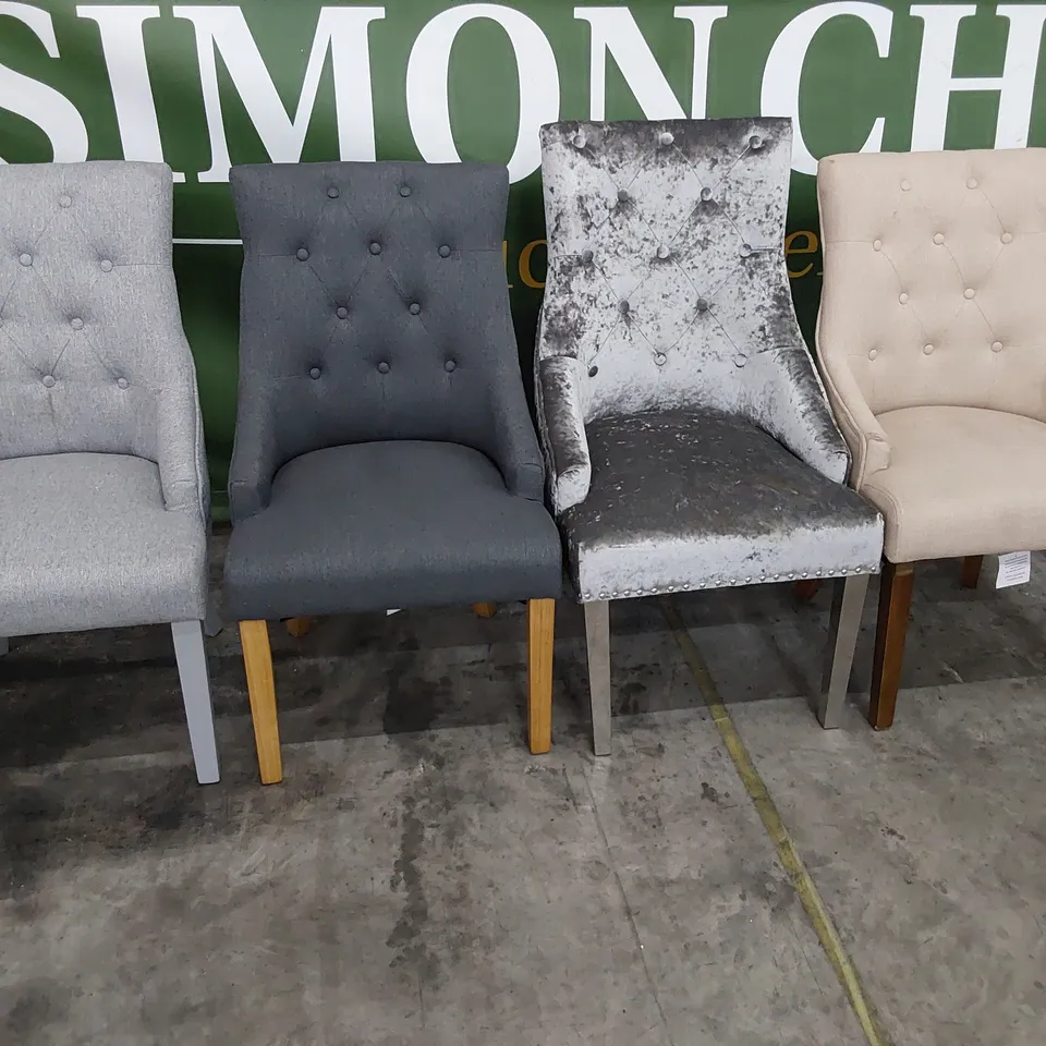 FOUR ASSORTED BUTTONED BACK DINING CHAIRS 