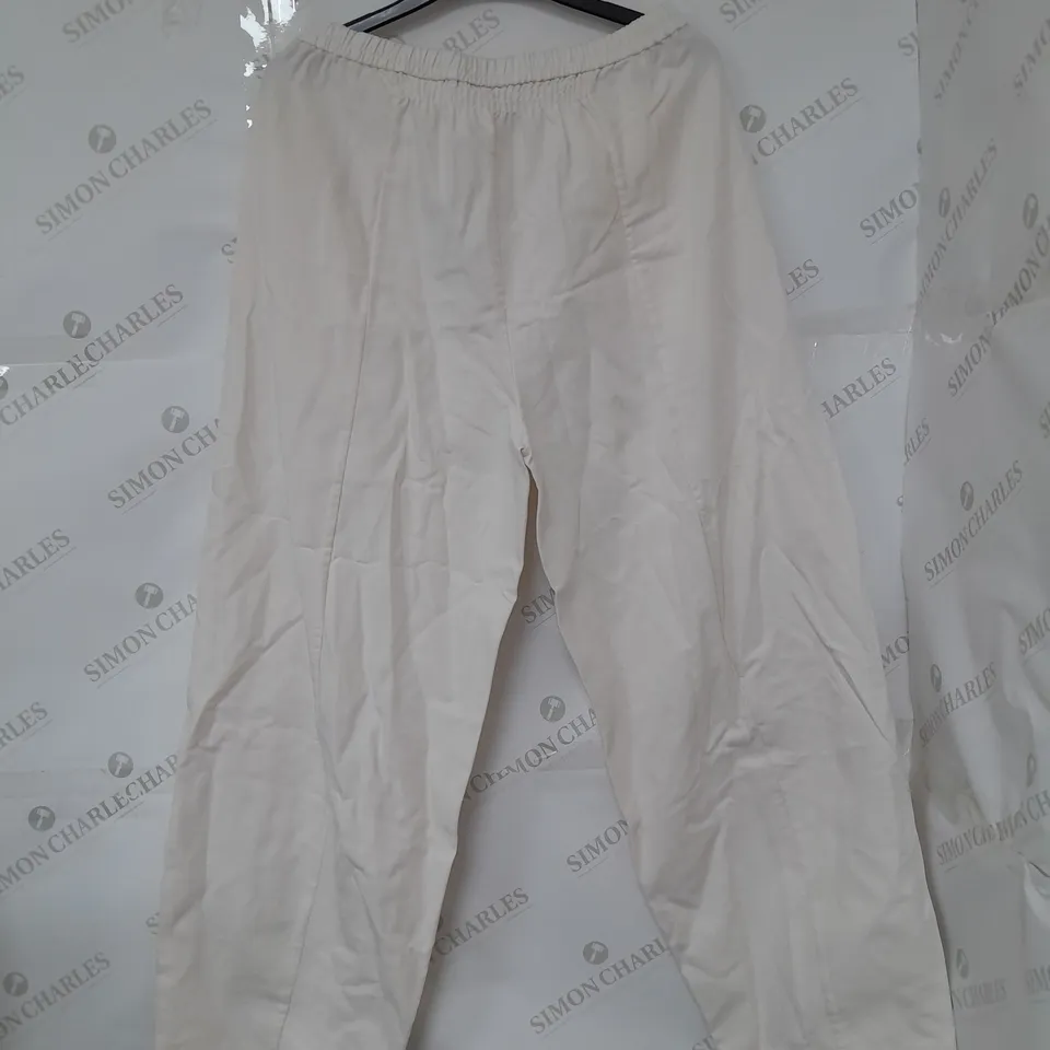 COS ELASTICATED COTTON TROUSERS IN OFF WHITE SIZE 12