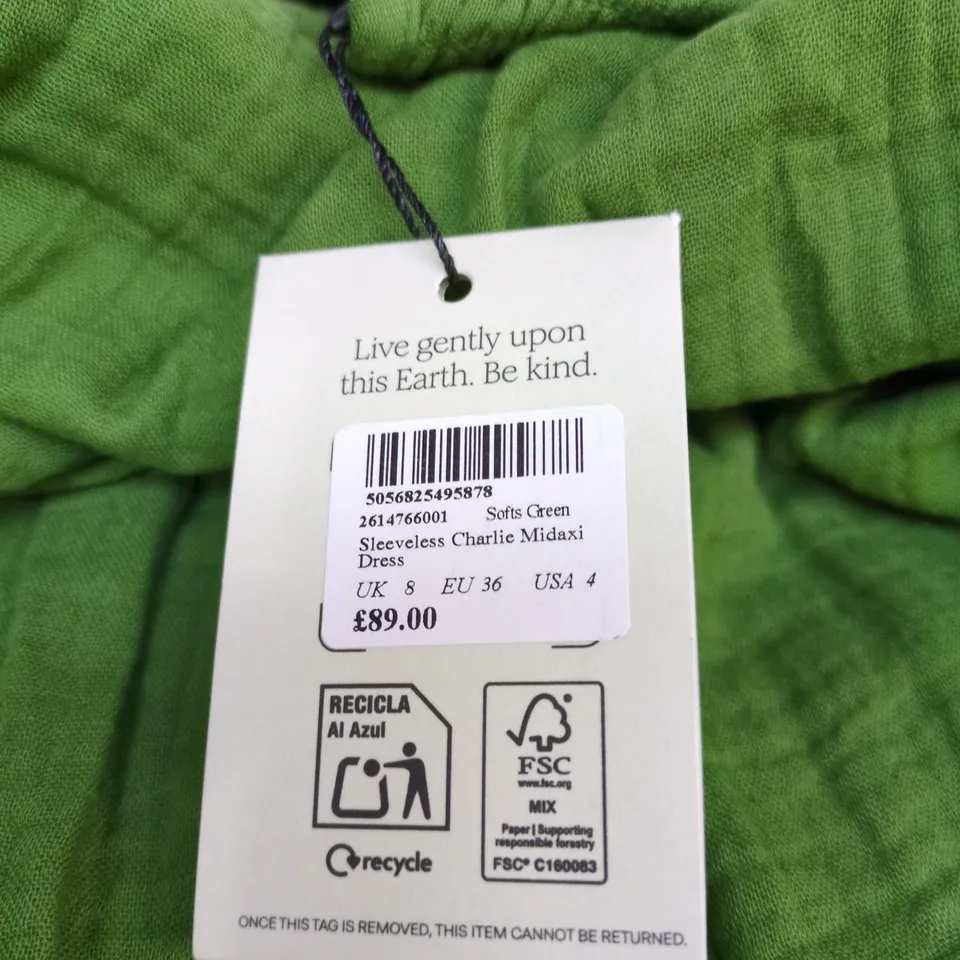 NOBODYS CHILD SLEEVELESS MAXI DRESS GREEN UK 8 