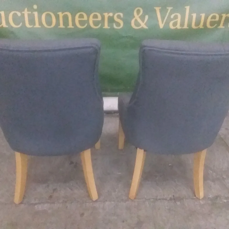 SET OF 2 NEW DUKE SLATE FABRIC BUTTON BACK DINING CHAIRS (OAK LEG)