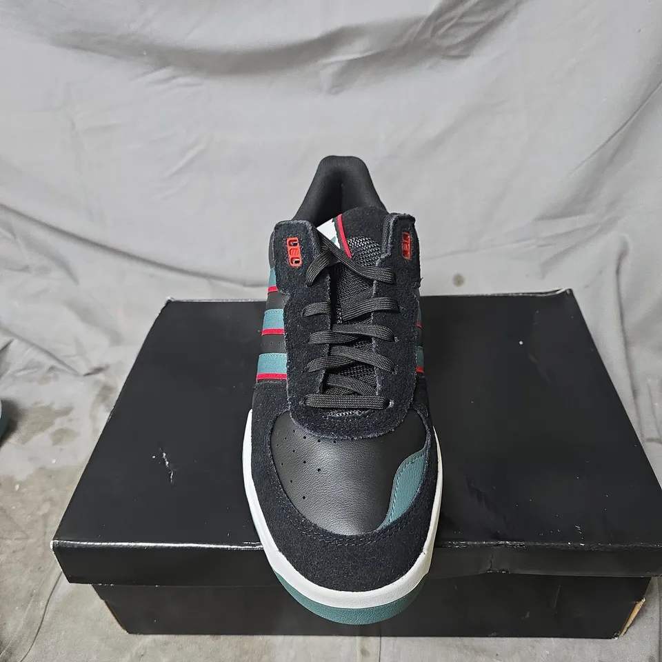 ADIDAS SIZE 10 BLACK/MULTI COLOUR TRAINERS BOXED