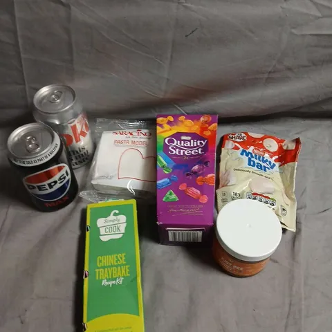 APPROXIMATELY 10 ASSORTED FOOD/DRINK PRODUCTS TO INCLUDE QUALITY STREET, DIET COKE, SUGAR PASTE ETC