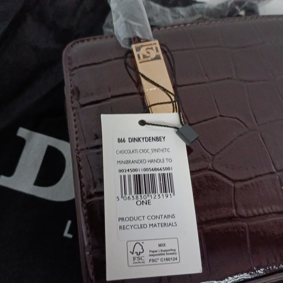 DUNE LONDON CROC-EFFECT MINI TOP-HANDLE HANDBAG – CHOCOLATE CROC SYNTHETIC