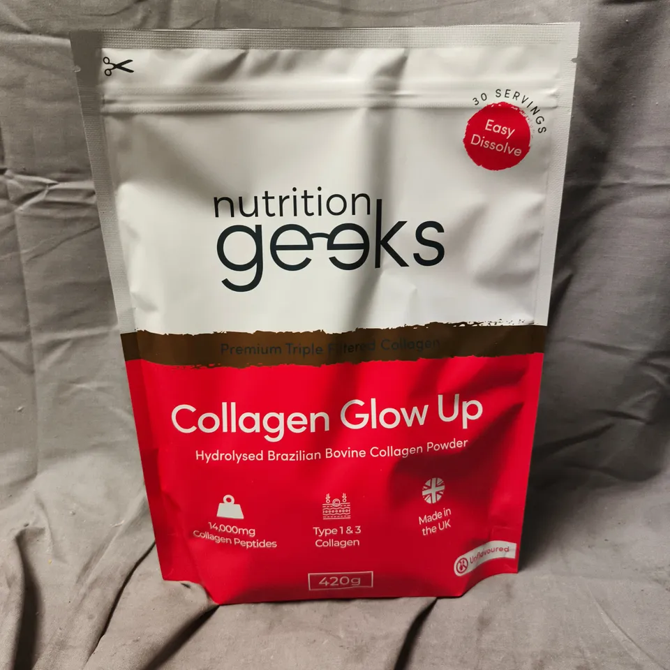 NUTRITION GEEKS COLLAGEN GLOW UP - HYDROLYSED BRAZILIAN BOVINE COLLAGEN POWDER, UNFLAVOURED, 420G