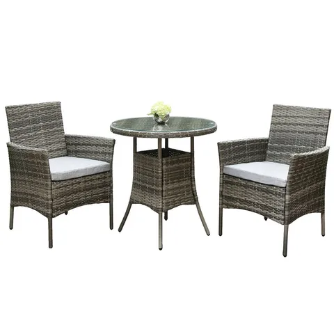 BOXED VIRGINIA DELUXE 2 SEATER ROUND RATTAN BISTRO SET - GREY (1 BOX)