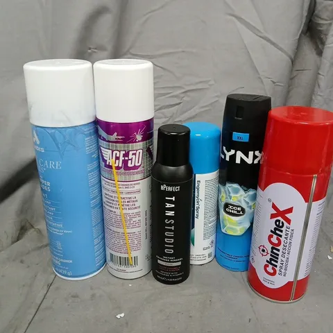 APPROXIMATELY 13 ASSORTED AEROSOLS TO INCLUDE CHINCHEX SPRAY, LYNX ICE CHILL, BPERFECT TAN STUDIO, ETC - COLLECTION ONLY