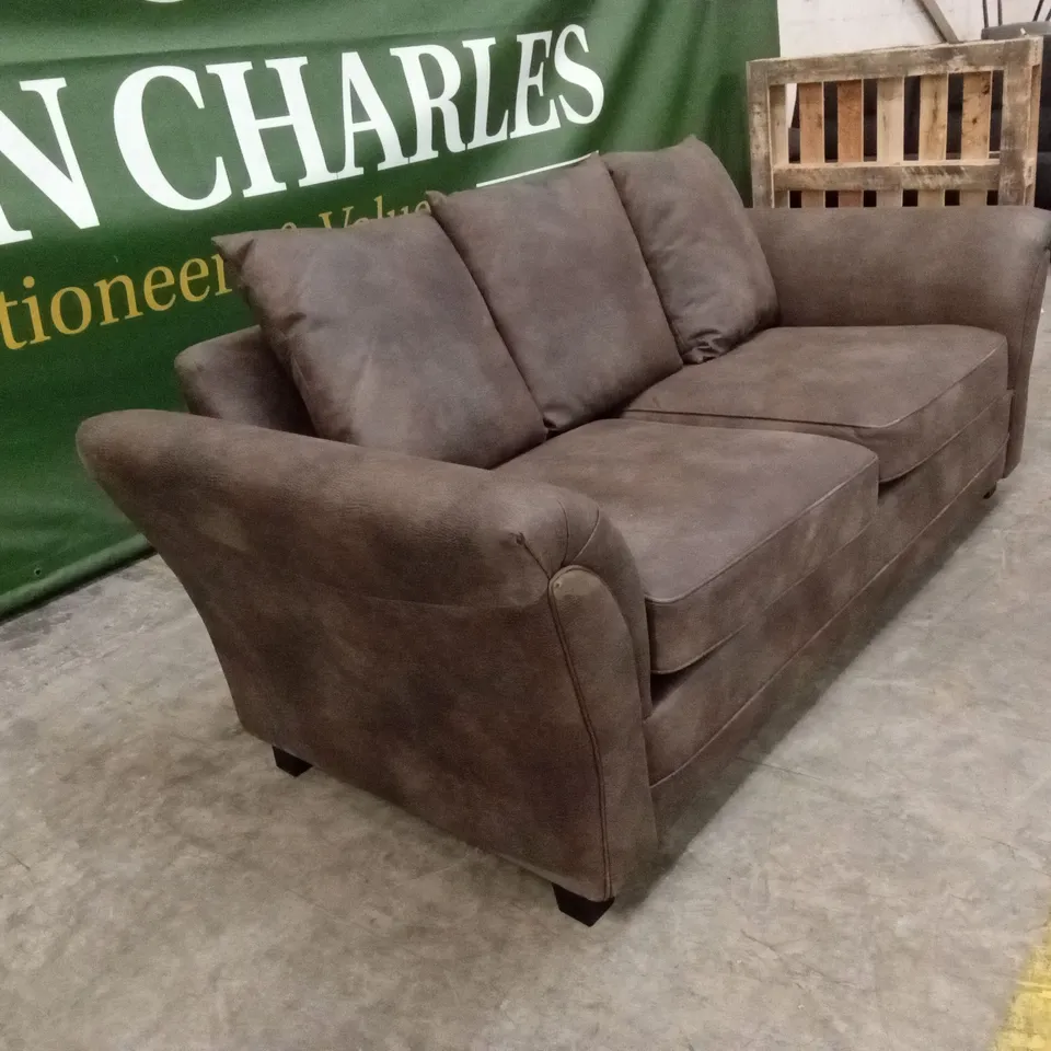 DURY LEATHER LOOK 3 SEATER SOFA - CHOCOLATE RRP £599