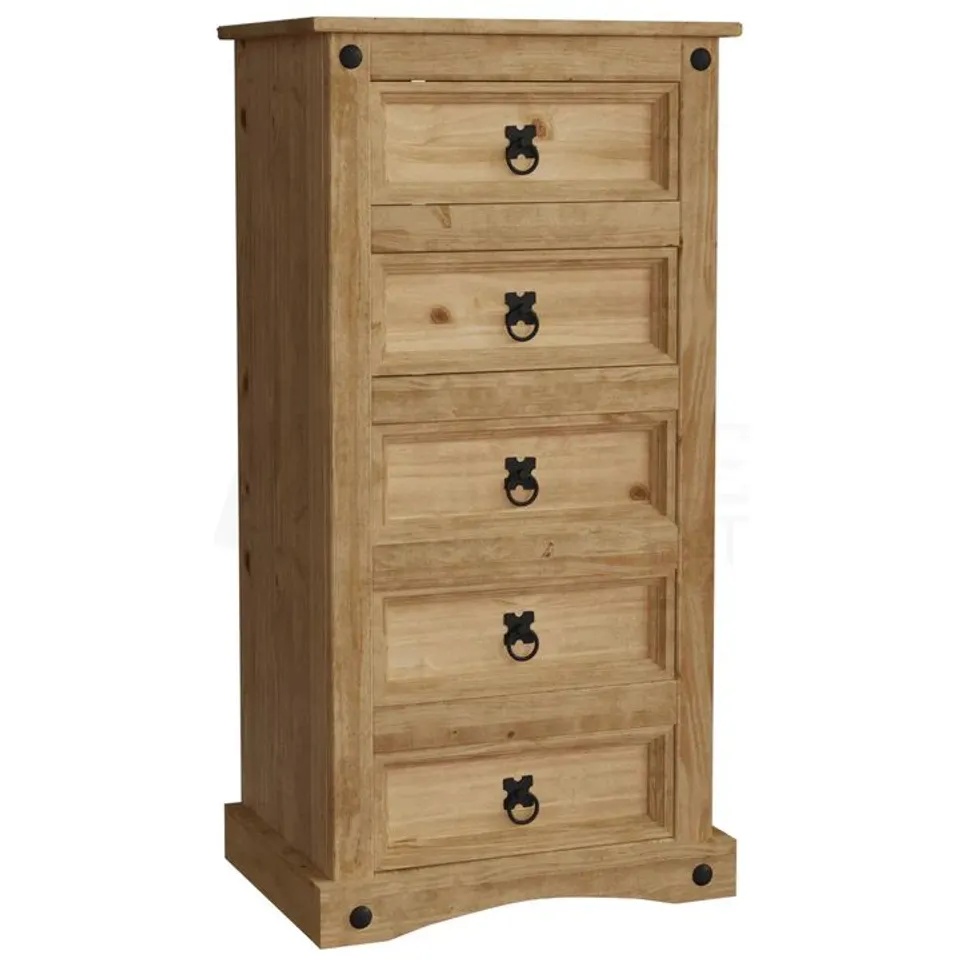 BOXED VIDA DESIGNS CORONA 5 DRAWER NARROW CHEST - PINE (1 BOX)