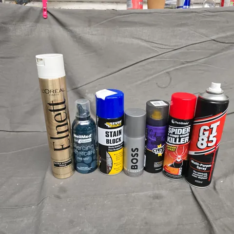 APPROXIMATELY 14 ASSORTED AEROSOLS TO INCLUDE GT 85 MULTIPURPOSE SPRAY, BOSS BOTLE SPRAY, LOREAL PARIS ELNTT EXTRA STRONG HOLD, ETC - COLLECTION ONLY