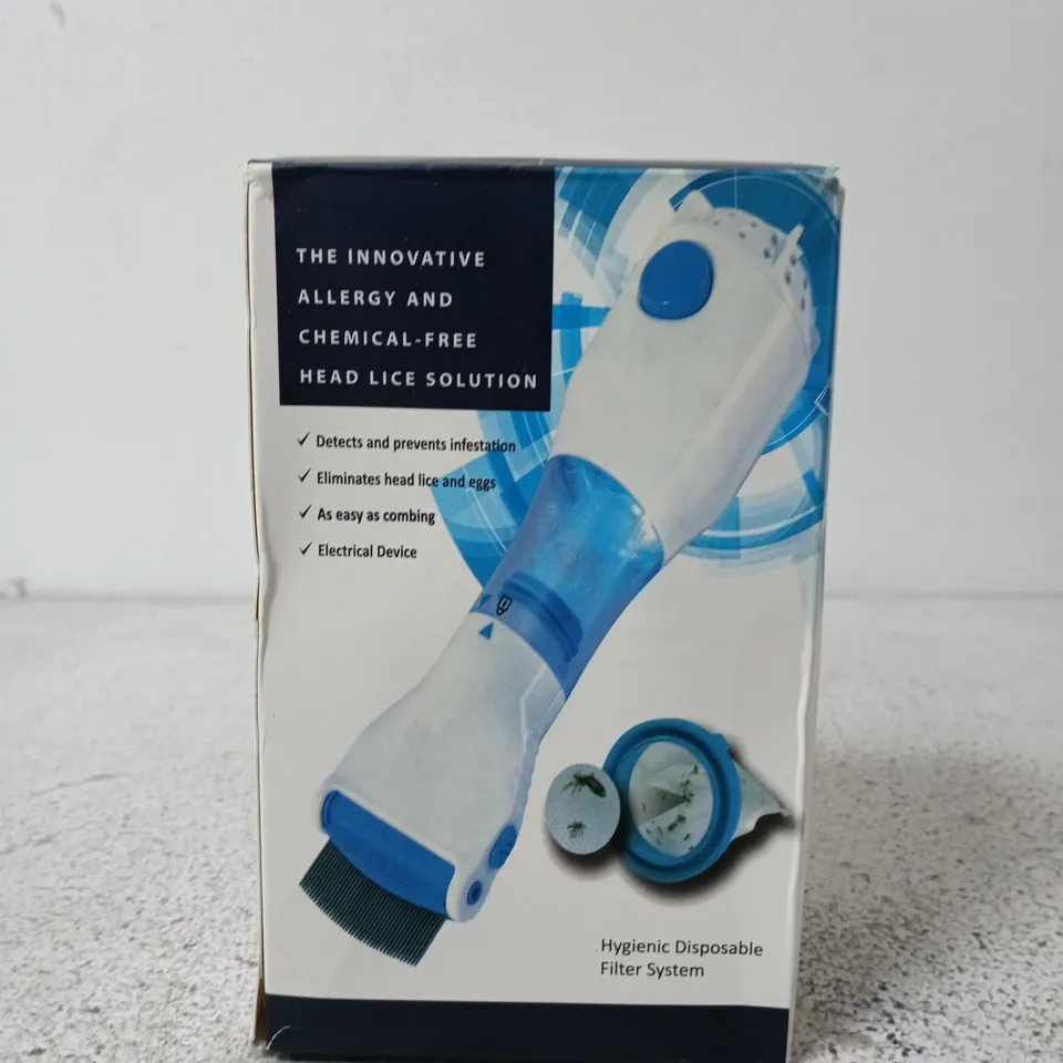 HEAD LICE TREATMENT DEVICE WITH HYGIENIC DISPOSABLE FILTER SYSTEM ( BOXED )