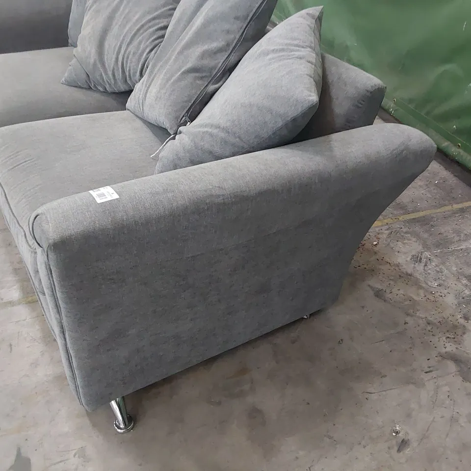 DESIGNER THREE SEATER SOFA WITH SCATTER CUSHIONS GREY FABRIC 