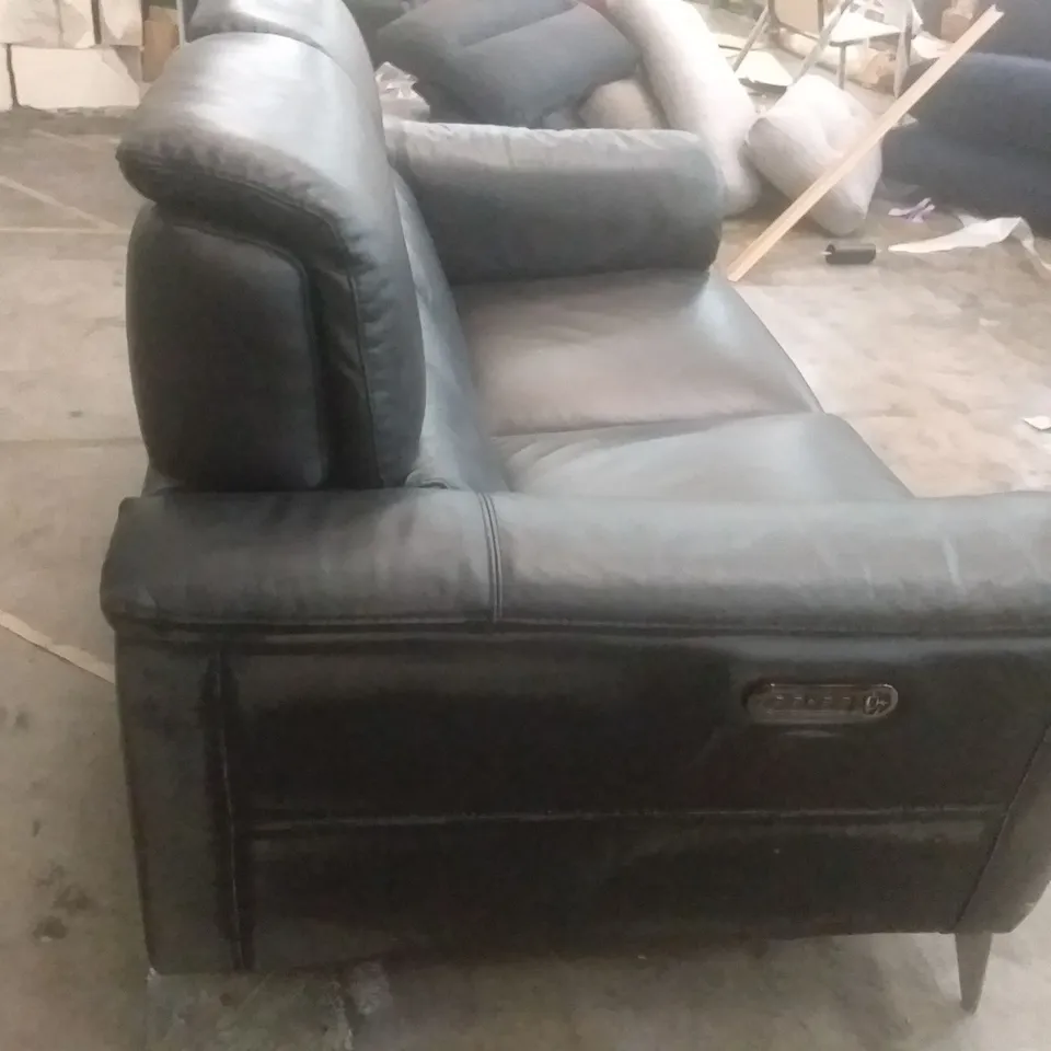 QUALITY DESIGNER ILLINOIS 2 SEATER POWER RECLINER SOFA - BLACK LEATHER