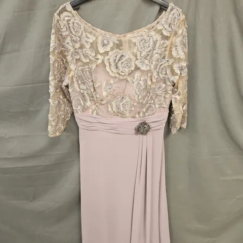 Marfil Barcelona Evening Dress - Mauve Lace Overlay, Size 12