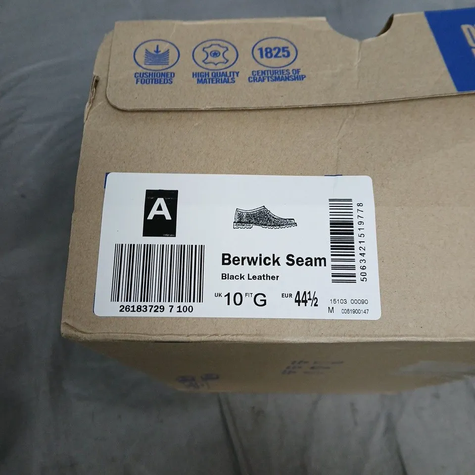 boxed pair of clarks Berwick Seam Black Leather Shoes – Men's UK 10