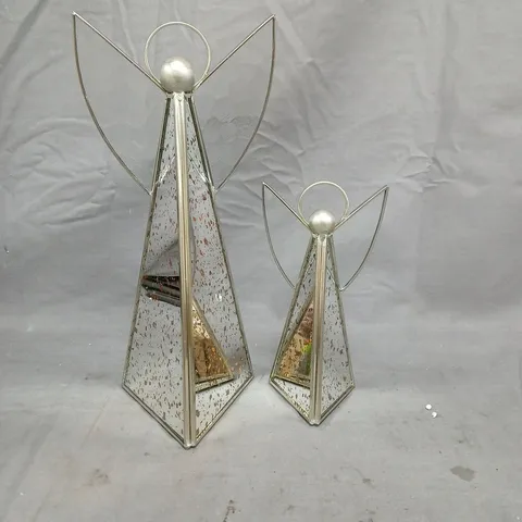 SET OF 2 PRE LIT MERCURY GLASS ANGELS - SILVER