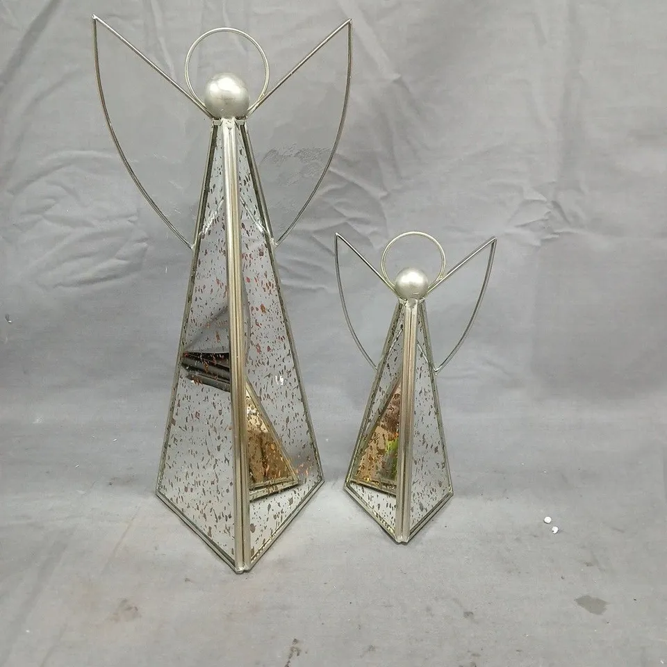 SET OF 2 PRE LIT MERCURY GLASS ANGELS - SILVER