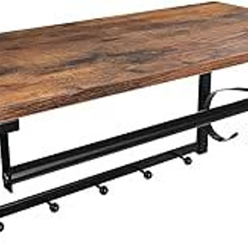 VASAGLE INDUSTRIAL WALL MOUNTED COAT RACK WITH SHELF, 5 HOOKS, HANGING BAR, FOR HALLWAY, BATHROOM, LIVING ROOM, RUSTIC BROWN AND BLACK
