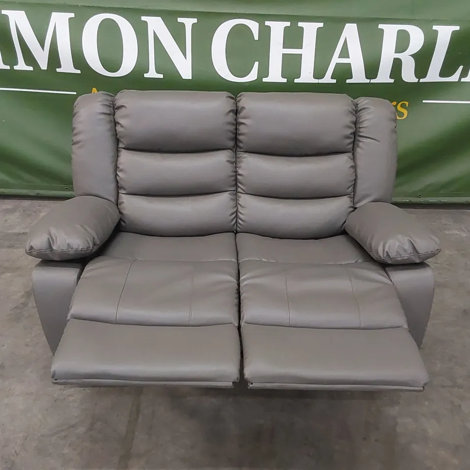 QUALITY DESIGNER CHINA 2-SEATER FAUX LEATHER MANUAL RECLINER SOFA - GREY