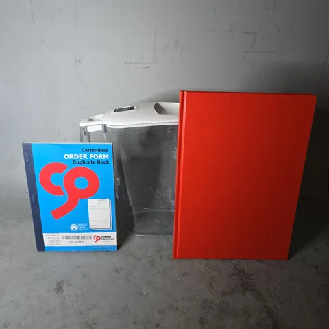 BOX OF APPROXIMATELY 8 ASSORTED BROKEN ITEMS TO INCLUDE - ORDER FORM BOOK , BRITA WATER JUG ETC
